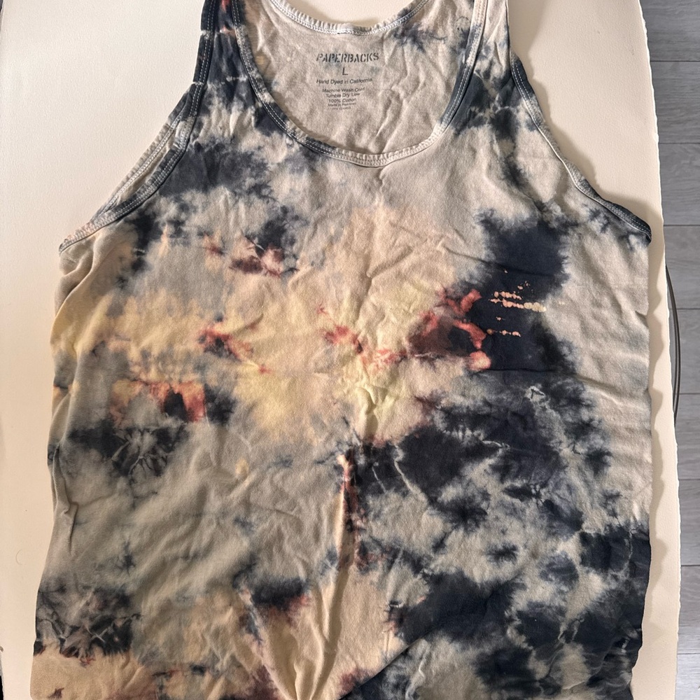 Paperbacks Black and Cream Tie-Dye Tank Top